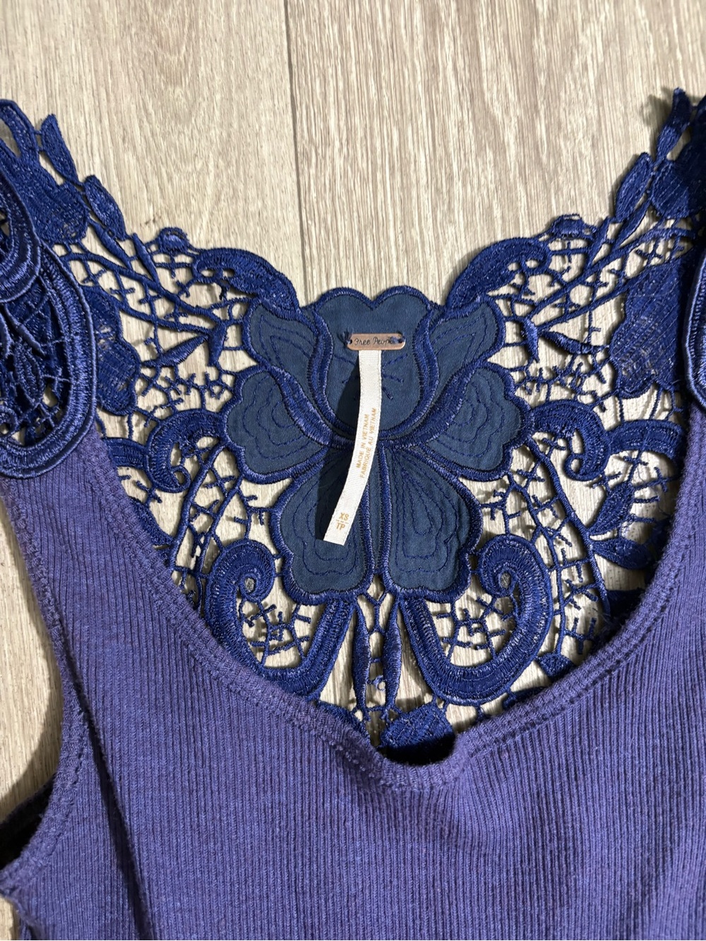 Lace-Back Ribbed Tank Top - Navy - Picture 2 of 4